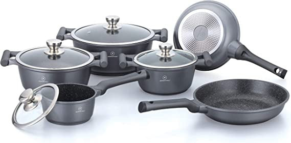 Set cratite cu interior marmorat + capac 10 piese HT-CBS1010M SILVER