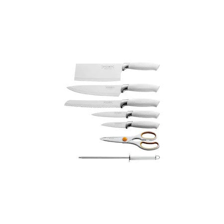 Set cutite 8 piese manere albe si suport acrilic - Royalty Line