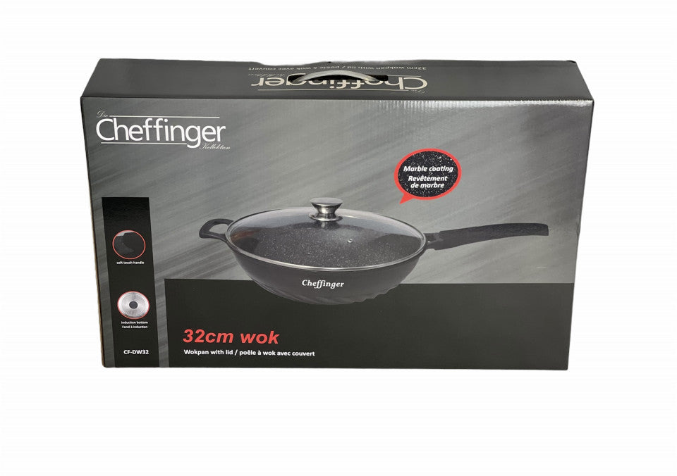 Tigaie wok cu inetrior marmorat cu capac 32 cm - Cheffinger