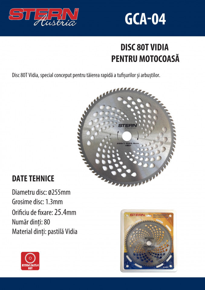 Disc profesional pentru motocoasa 255X1.3X25.4 MM X8OT - STERN AUSTRIA
