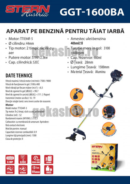 Motocoasa Stern Austria GGT1600BA, 3.1 CP, 52 cm³,accesorii incluse