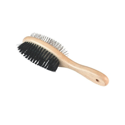 Perie pentru blana, dubla, din lemn, mica - GEKA SHOP