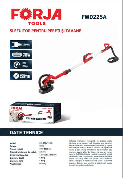 Slefuitor rotativ extensibil pentru pereti 800W 225 mm FDW225A - FORJA