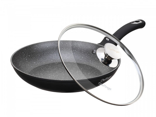 Tigaie antiaderenta din aluminiu cu interior marmorat cu capac 26 cm