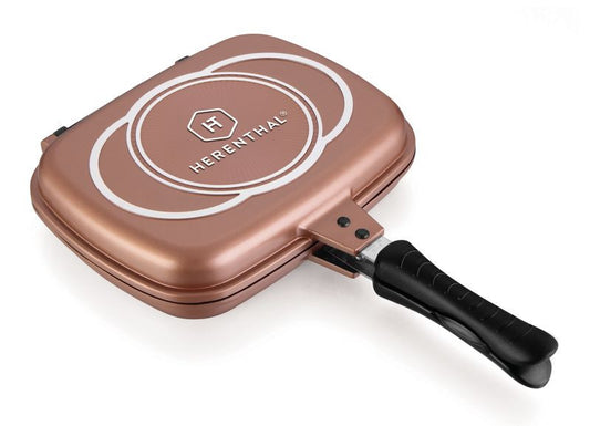 Tigaie dubla cu int. Marmorat 34CM maro HT-CDF34M copper - Herenthal