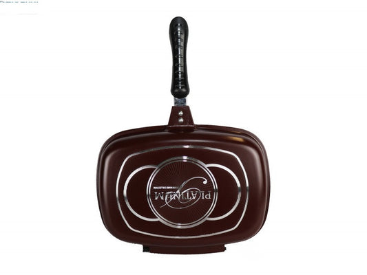 Tigaie dubla cu interior marmorat 28 cm visiniu - PLATINUM