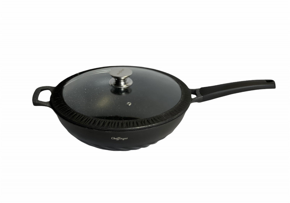 Tigaie wok cu inetrior marmorat cu capac 32 cm - Cheffinger