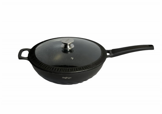 Tigaie wok cu inetrior marmorat cu capac 32 cm - Cheffinger