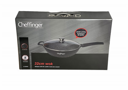 Tigaie wok cu inetrior marmorat cu capac 32 cm - Cheffinger